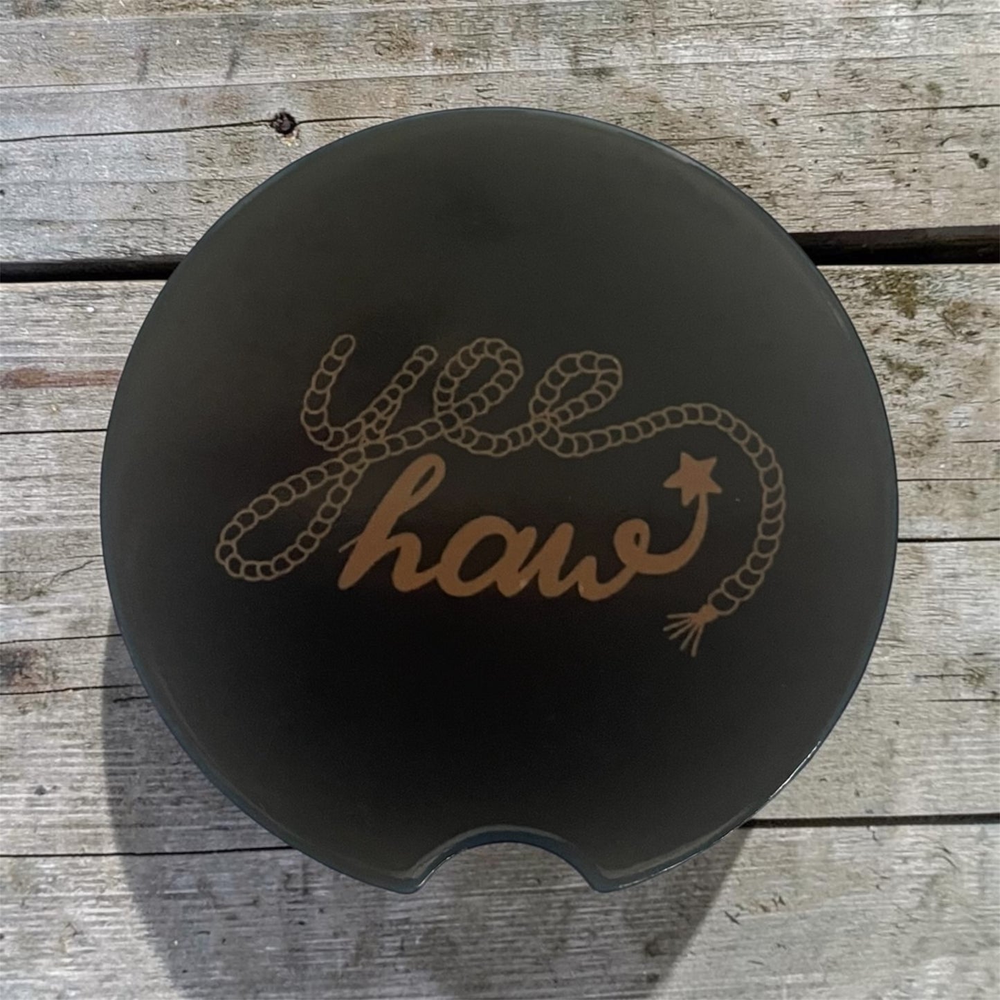 Round Compact Set with Cactus & Yeehaw Designs - Rust & Black