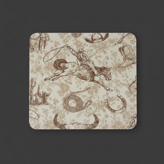 Western Rodeo Print Mouse Pad in Cream and Brown tooled