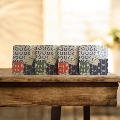 Cactus & Horseshoe Patterned Drink Coasters- Red, Green, Navy