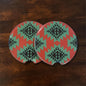 Southwestern Aztec Ceramic Car Coasters - Red & Teal