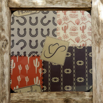 Cactus & Horseshoe Patterned Drink Coasters- Red, Green, Navy