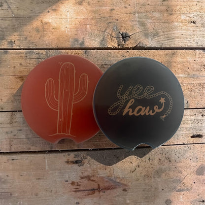 Round Compact Set with Cactus & Yeehaw Designs - Rust & Black