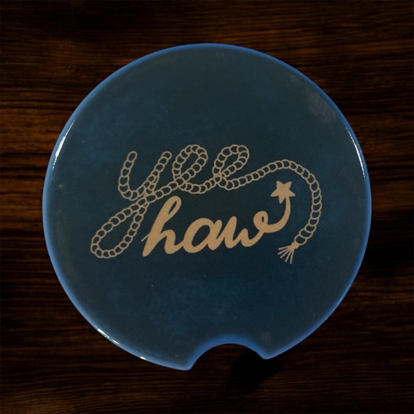 Yee Haw Ceramic Car Coaster - Cream with Teal Western Motifs (2 per set)