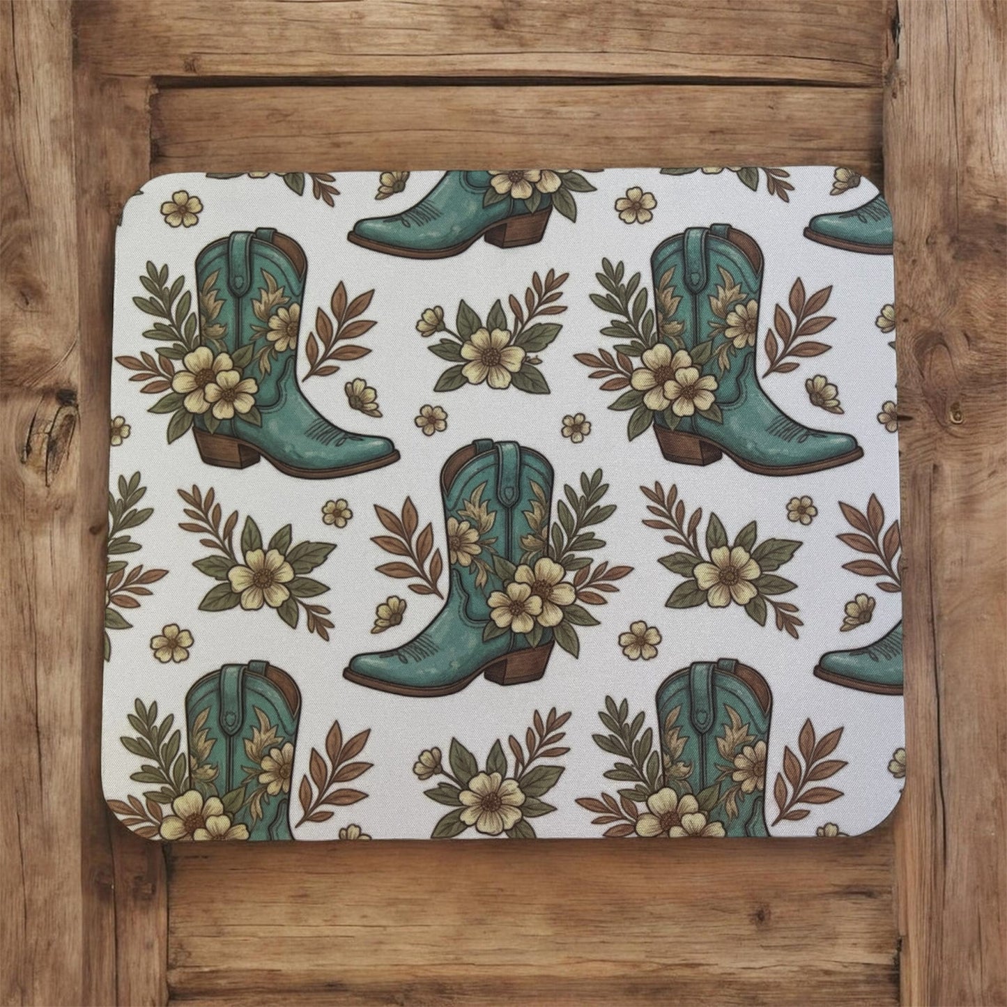 Turquoise Floral Cowboy Boot Mouse Pad office Accents