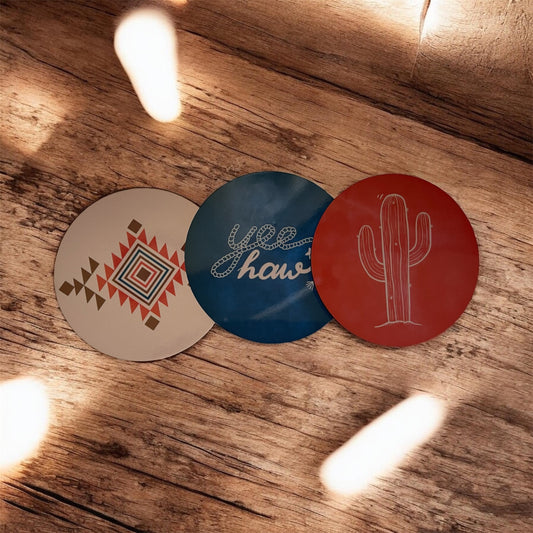 Southwestern Round Drink Coasters Accent Set - Blue, Red, Cream
